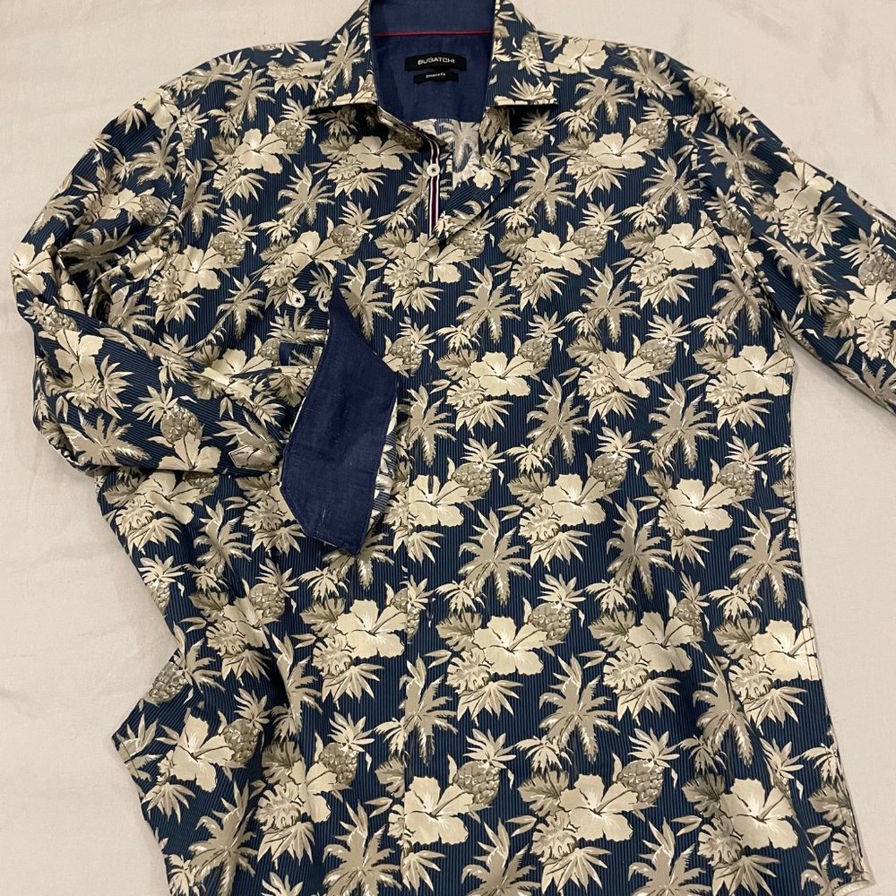 BUGATCHI Floral Shirt Cotton pre-owner like new Size L men